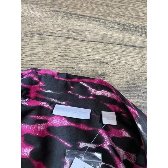 NWT Women New York & Company Stretch Button Up Tie Waist Satin Cheetah Pink Sz M - Picture 4 of 10